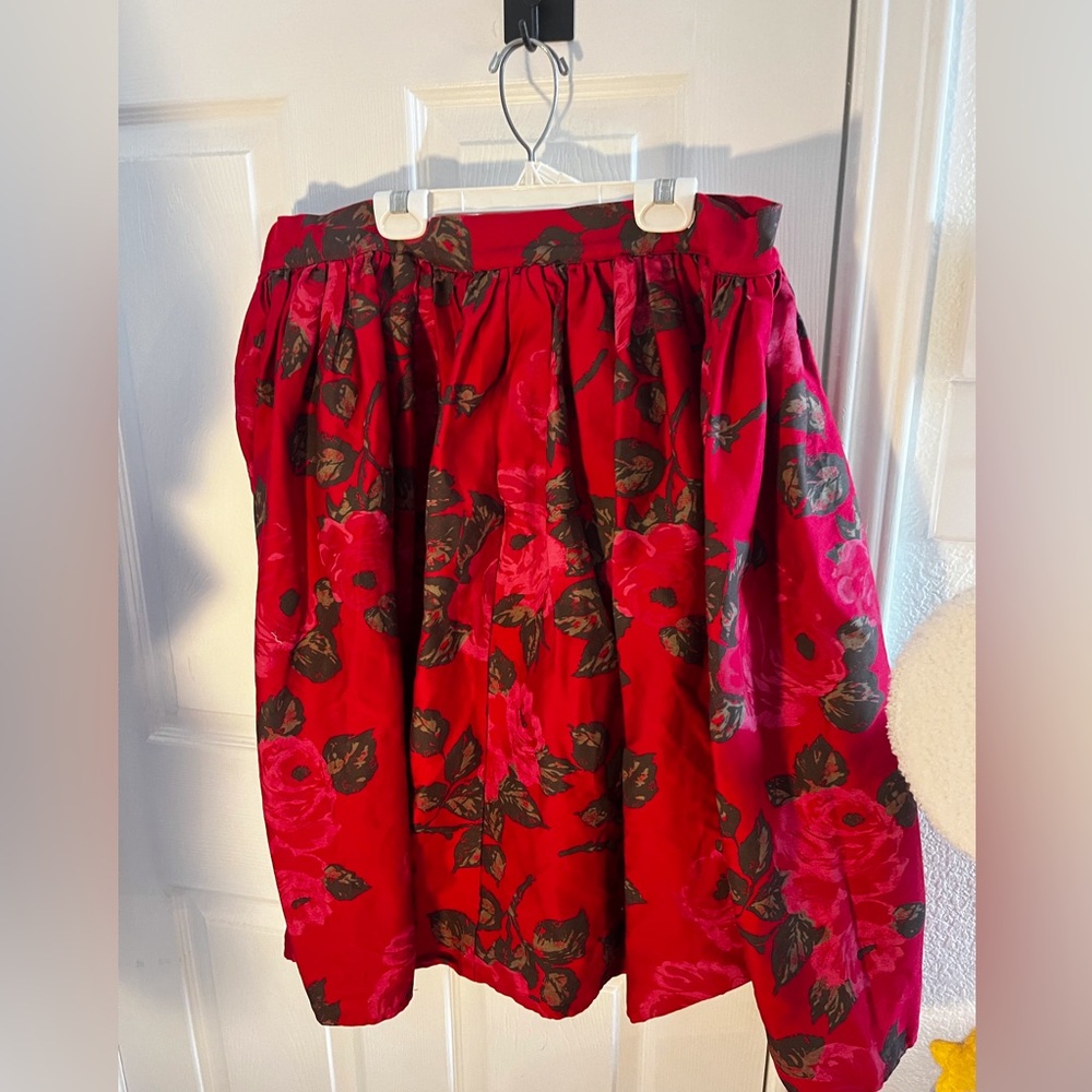 Vixen by Micheline Pitt Vintage Red Rose Swing Skirt Sz M